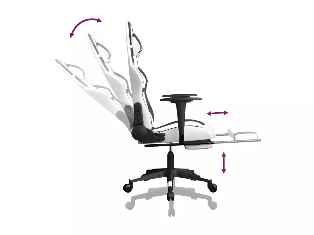Chaise de jeu avec repose-pied Blanc et noir Similicuir