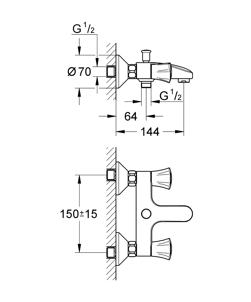 Grohe Costa-L badkraan m. omstel m. koppelingen HOH=15cm chroom