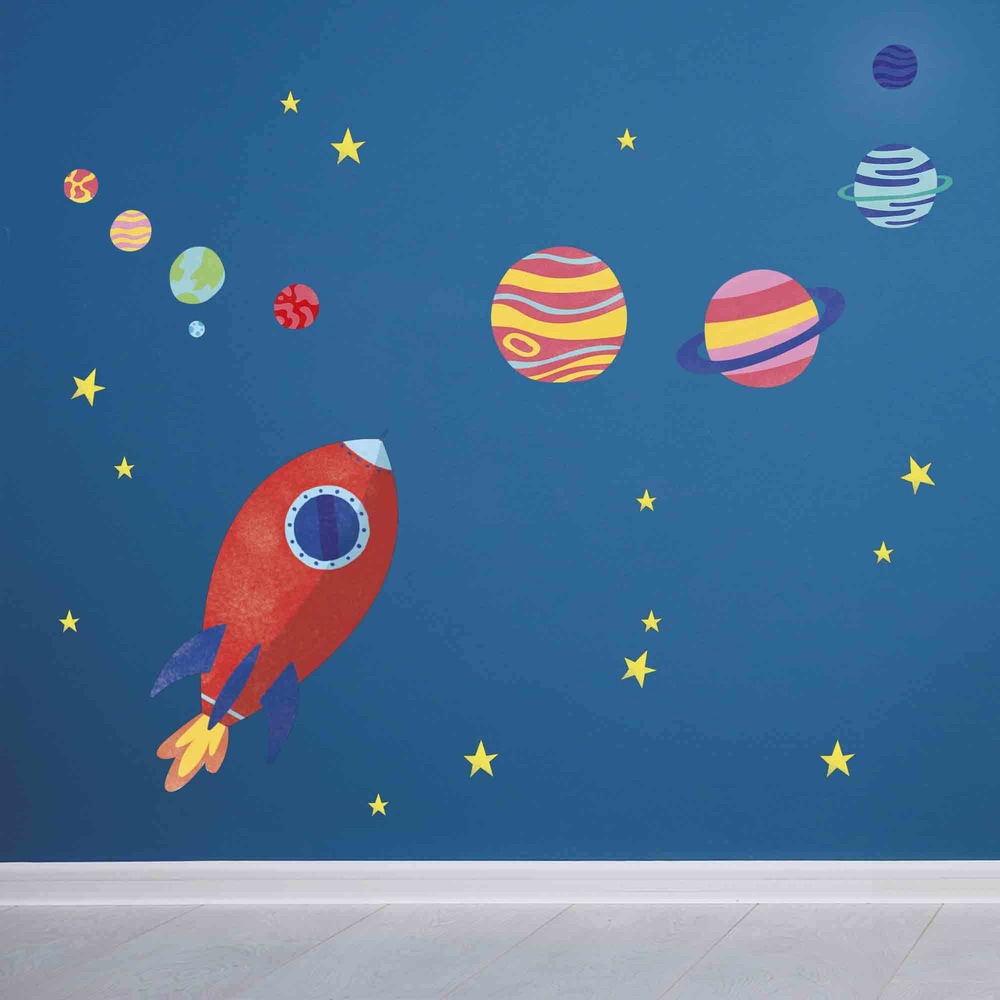 Sticker mural - planètes et fusée