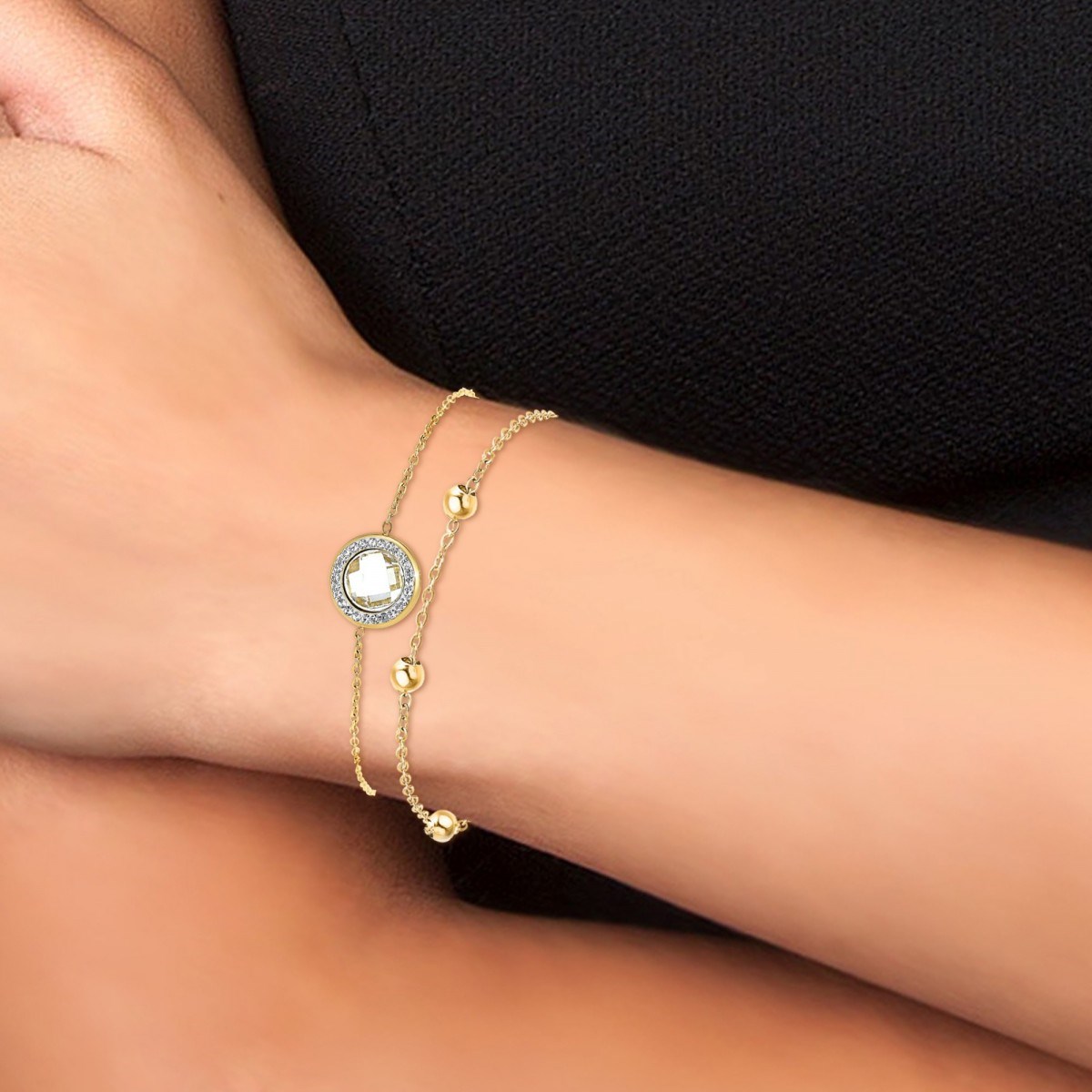 Lot de 2 bracelets SC Bohème en Acier Finement doré orné de cristaux scintillants