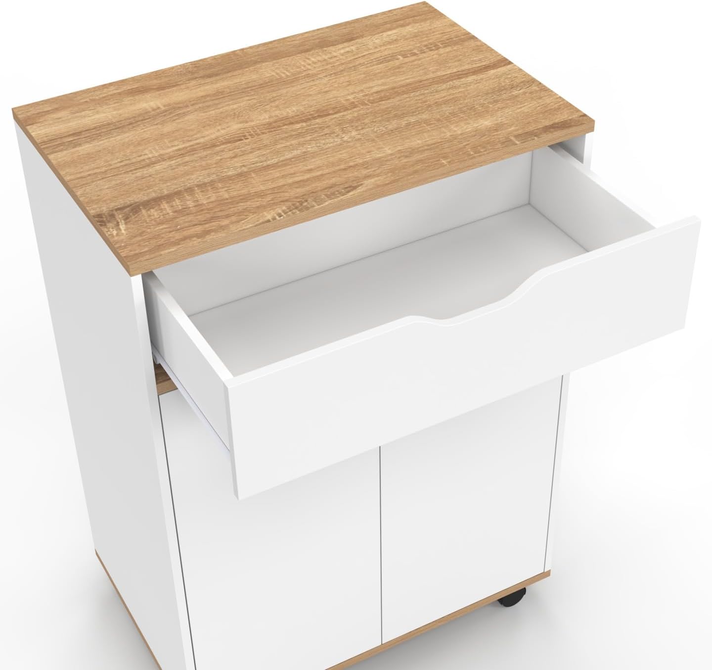 IDMarket - Desserte de cuisine COSY placard avec tiroir bois blanc et plateaux façon hêtre L.60 CM WH4151998