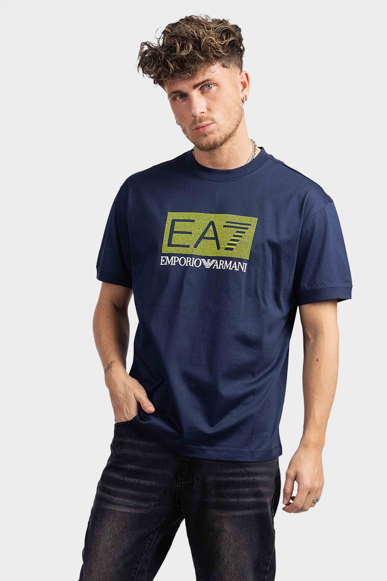 EA7 Emporio Armani Fluo Logo T-Shirt Heren Donkerblauw