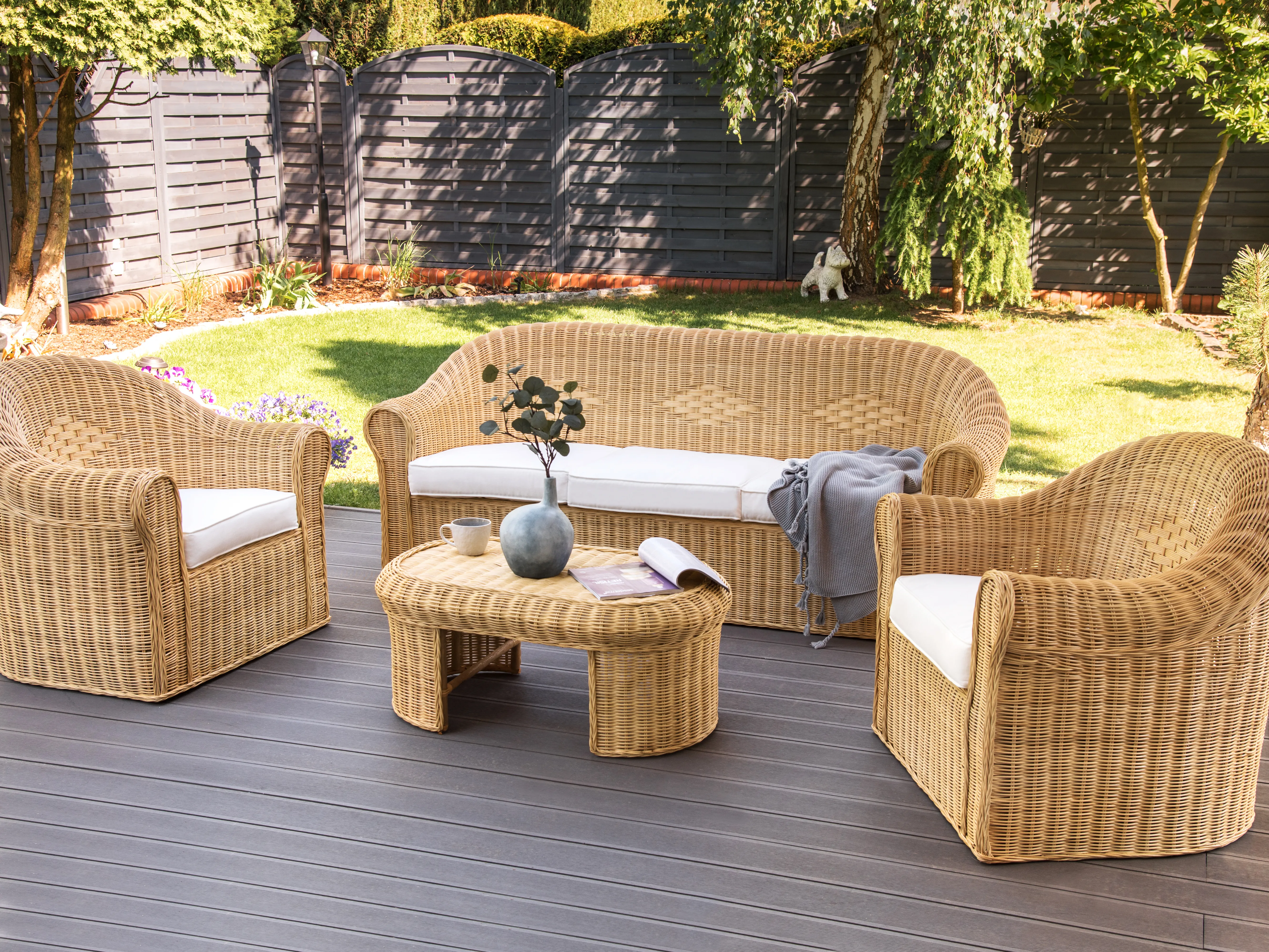 Loungeset met tafel 5-zits LIVADEIA Rotan Natuurlijk