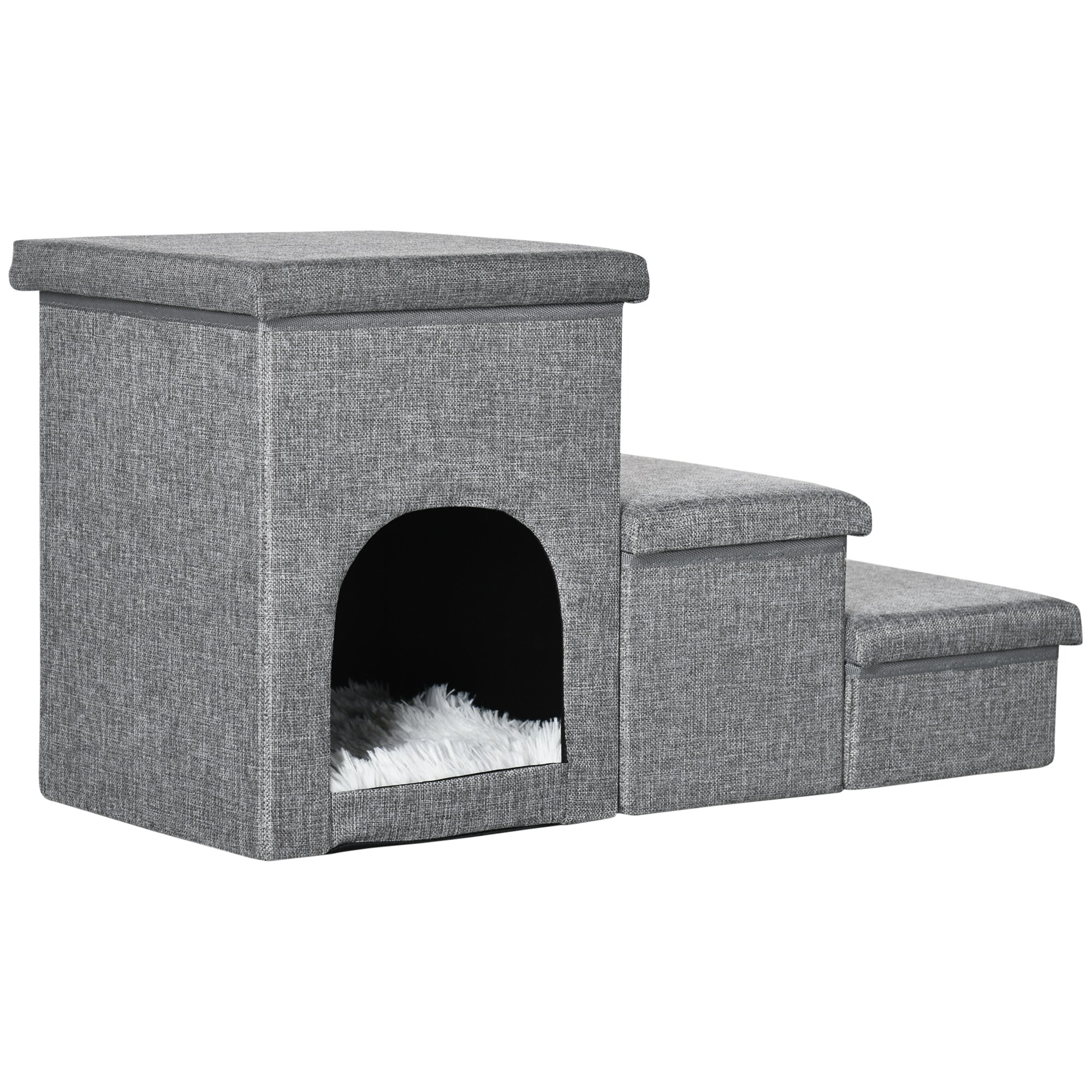 PawHut Hundetreppe mit einem Plüschkissen grau 73,5L x 33B x 40,5H cm