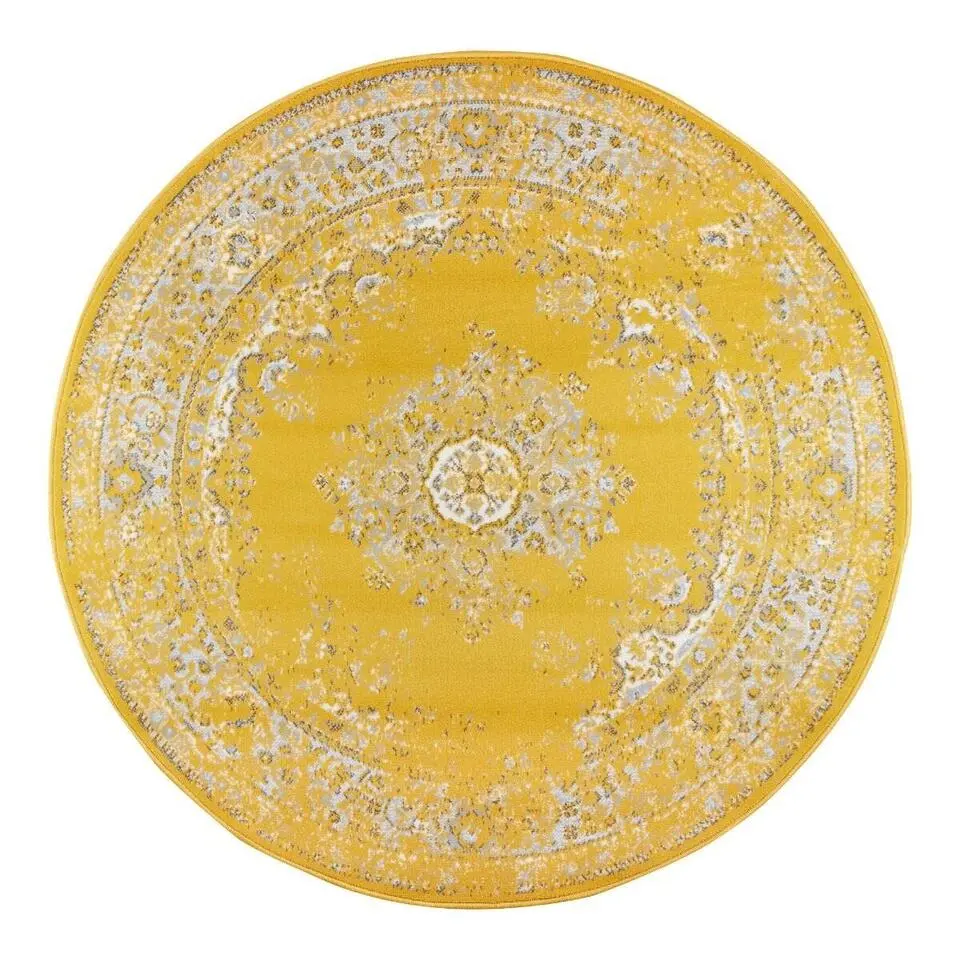Interieur05 rond vloerkleed Keshan geel - 160 x 160 cm