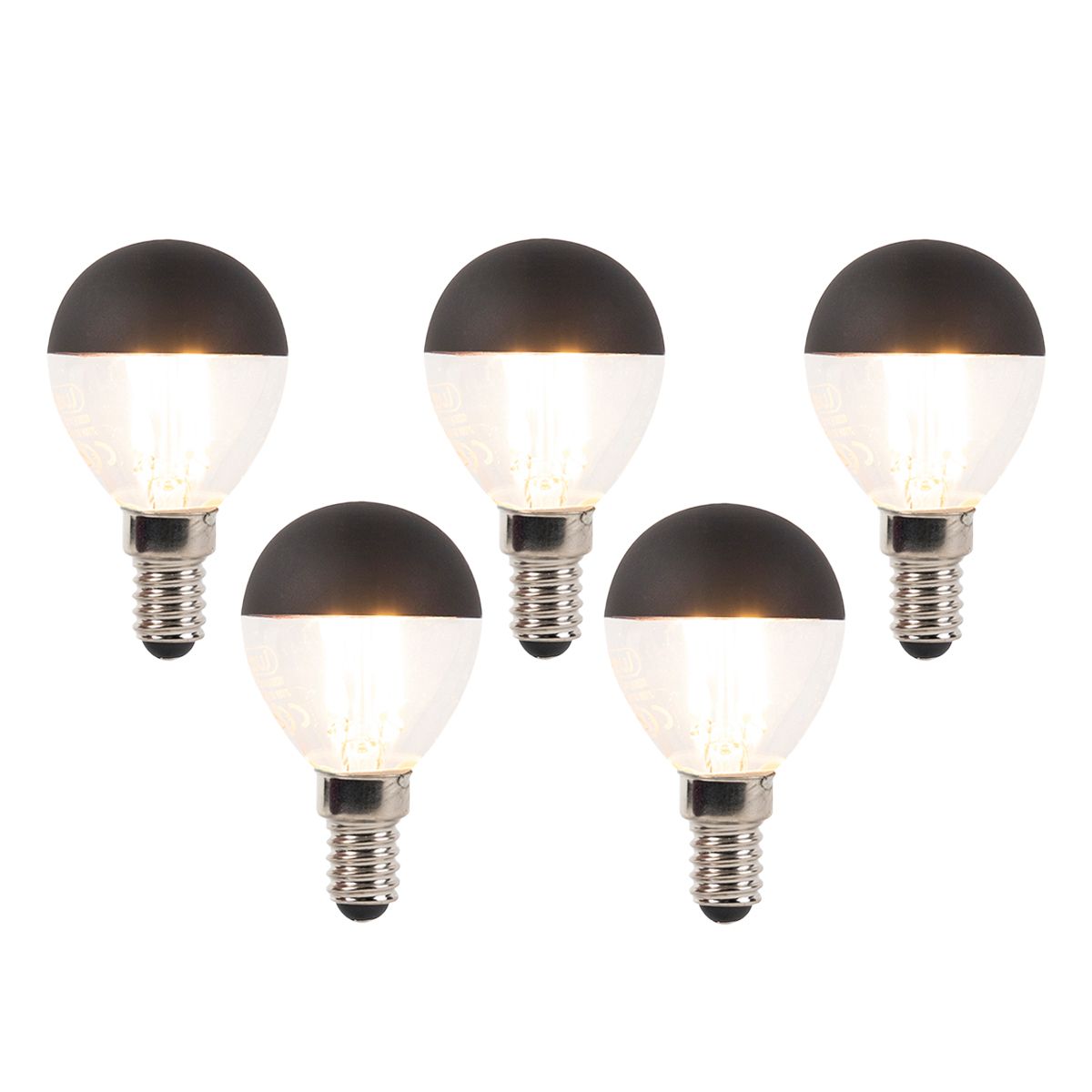 Set van 5 E14 dimbare LED filamentlamp kopspiegel P45 zwart 300 lm 2700K