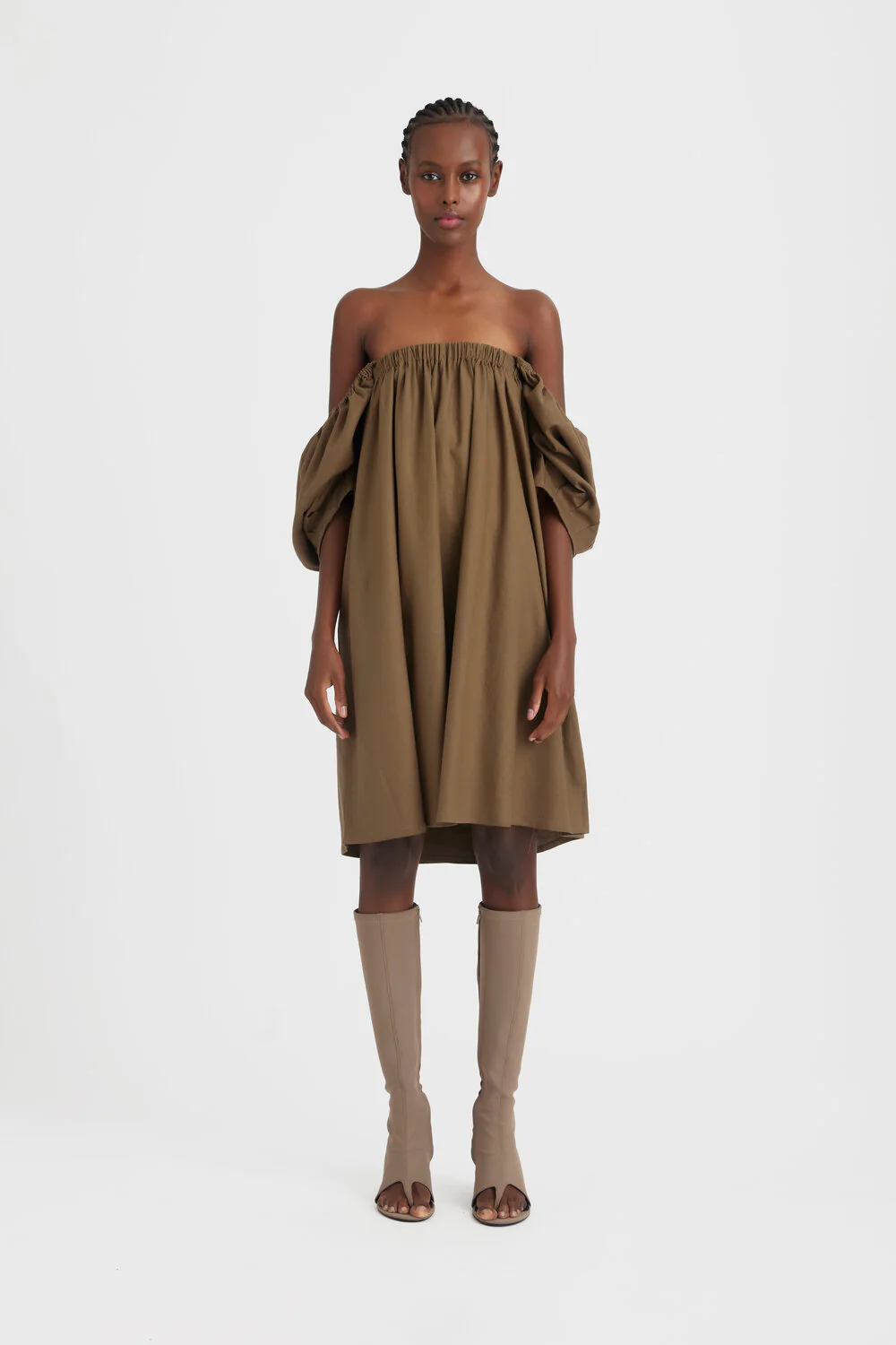 GESTUZ  Liza linen kort kjole - Stone Gray