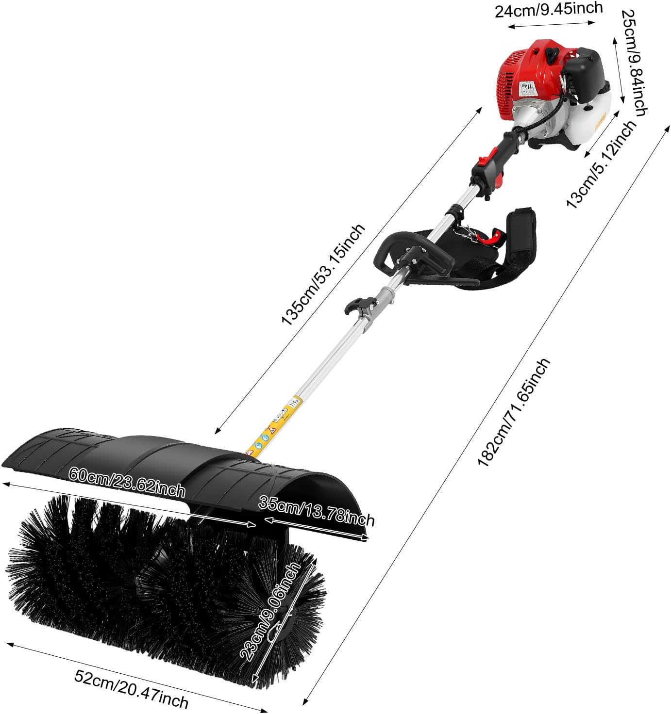 52CC Handkehrmaschine Schneeschieber, 2-Takt 2,3 PS Kehrmaschine Benzin Schneeschieber Motorbesen Kehrbesen Schneefräse mit 52cm Bürstengröße, Handheld Straßenbesen Benzin Kehrbesen für Draußen
