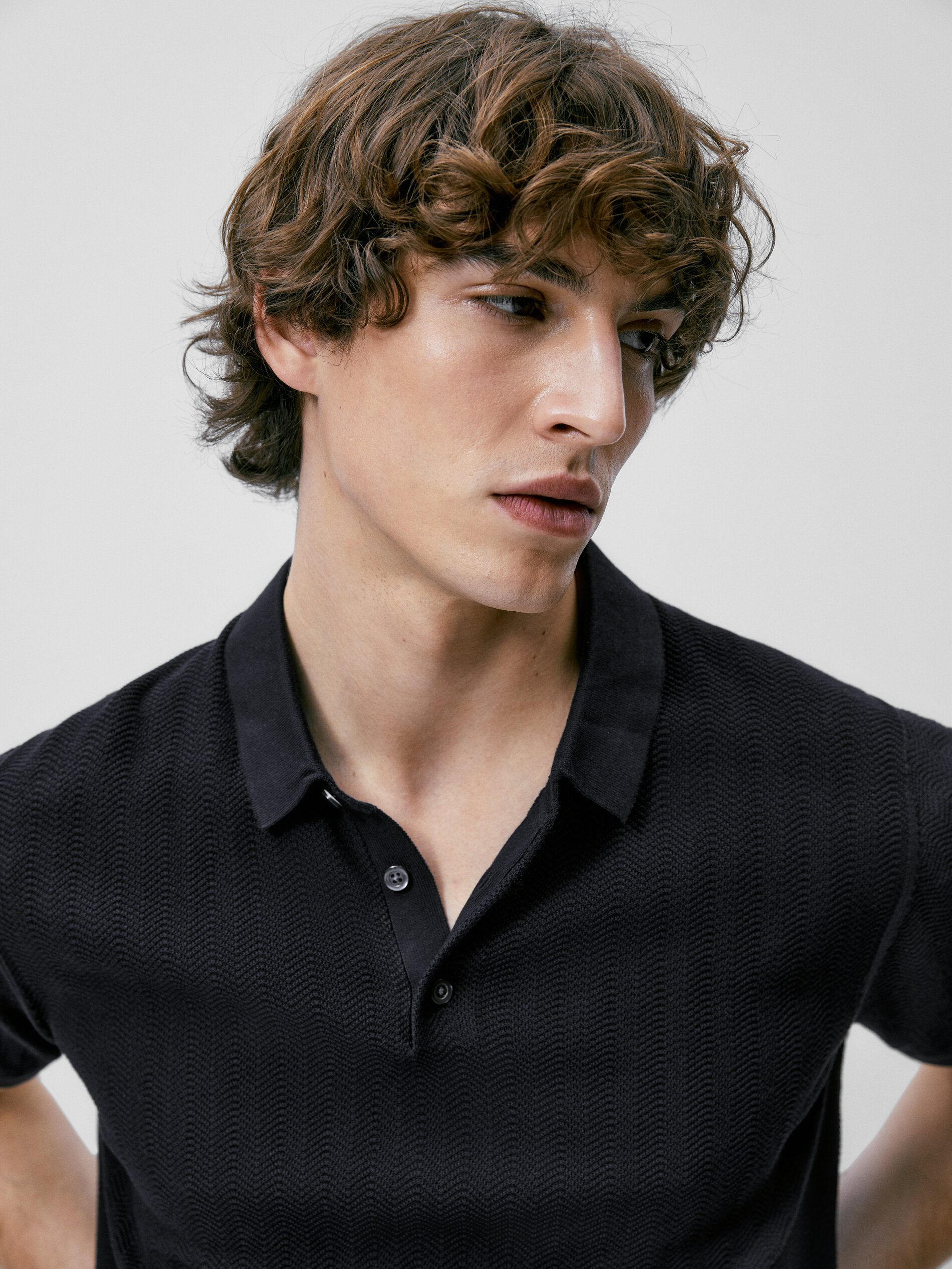 Camisa polo de malha espinha de peixe em algodão - AZUL MARINHO