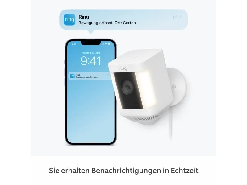Ring Spotlight Cam Plus Plug-In - Netværksovervågningskamera - udendørs - vejrfast - farve (Dag/nat) - 1080p - audio - trådløs - WiFi