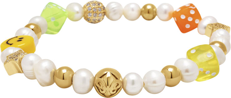 Nialaya Men's Pair of Dice Pearl Bracelet Multi