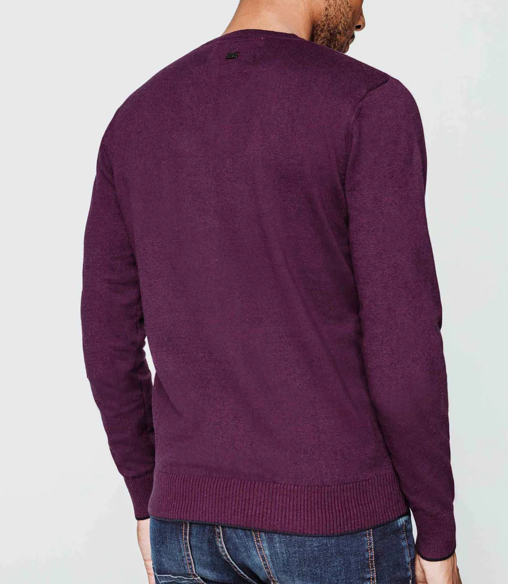 Pull col V violet chiné