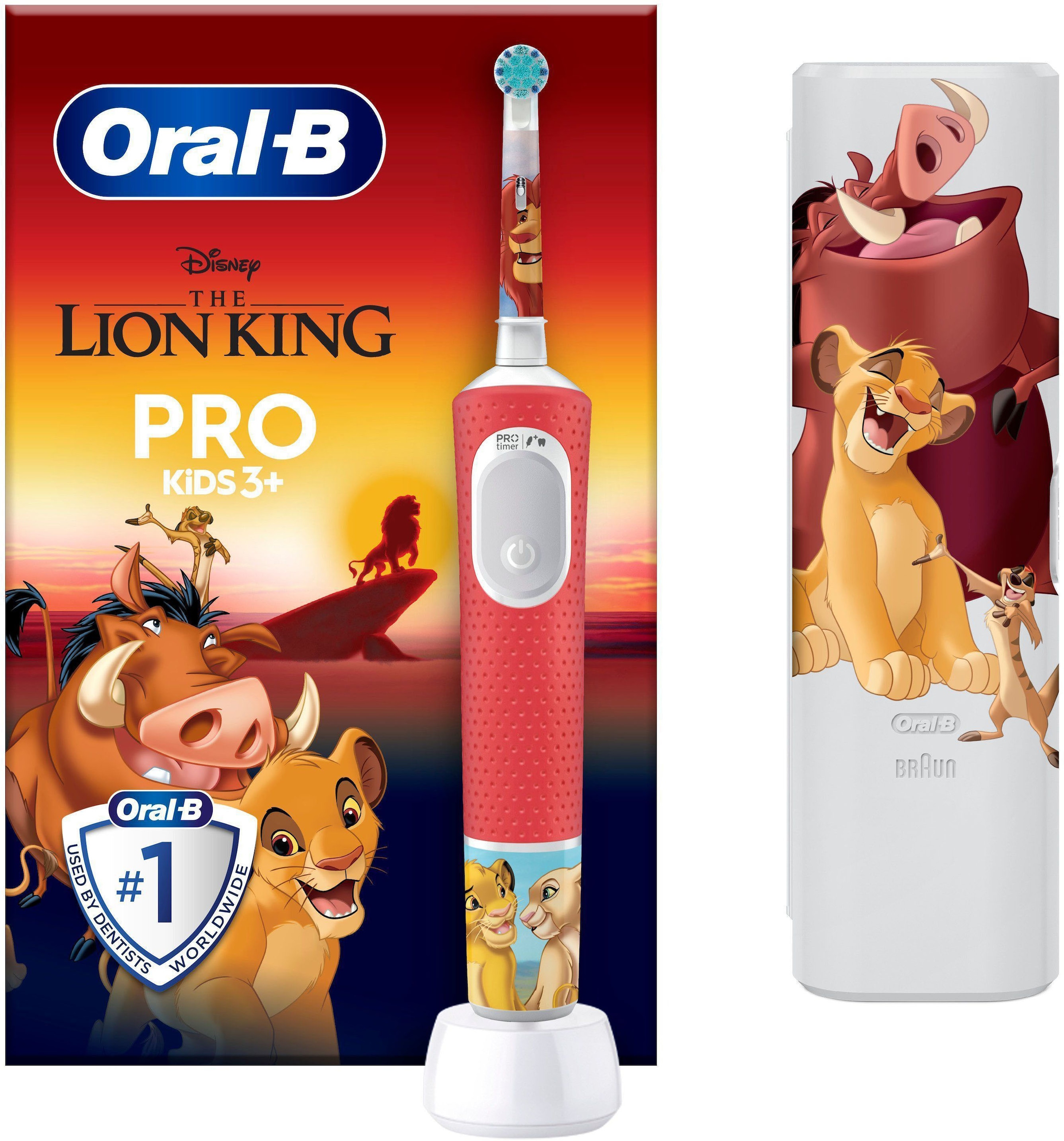 Oral-B Elektrische Kinderzahnbürste »Pro Kids König der Löwen« 1 Stk. Aufsteckbürsten inklusive Sensitiv+ Modus für Zahnpflege, extra weiche Borsten
