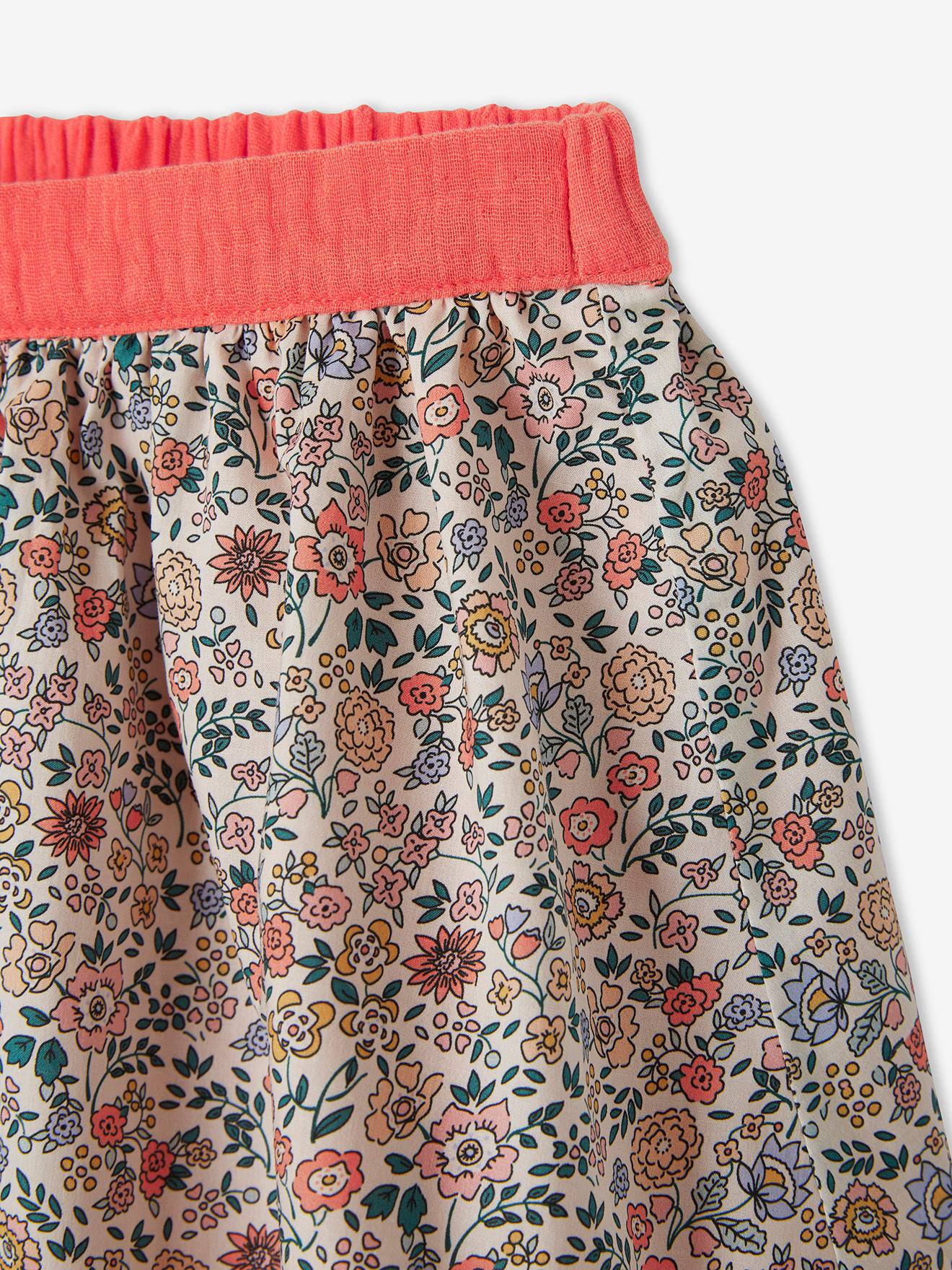 Saia reversível, lisa ou com estampa floral, para meninas, marrom claro liso