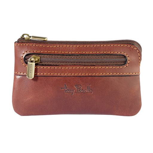 Tony Perotti Vegetale Leather Zippered Nøglepung, Dark Brown