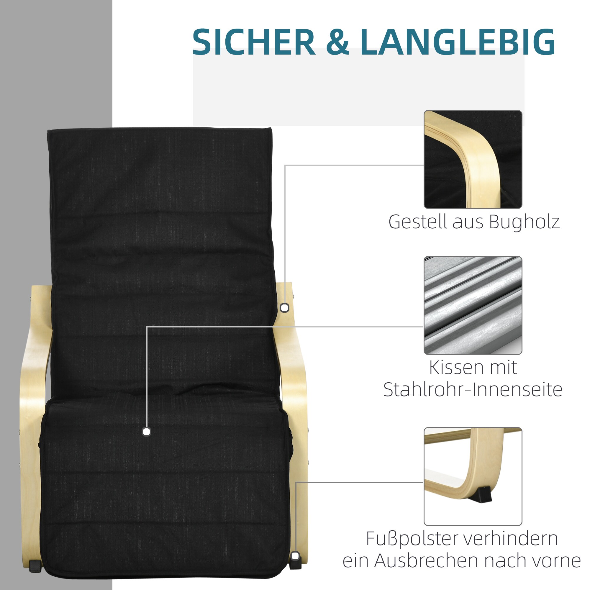 HOMCOM Relaxsessel mit abnehmbarer, angenehm gepolsterter Auflage schwarz 66,5L x 94B x 100H cm