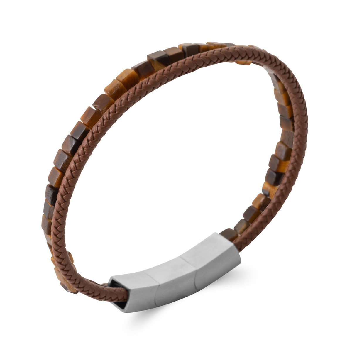 Bracelet homme Brillaxis cuir marron oeil de tigre
