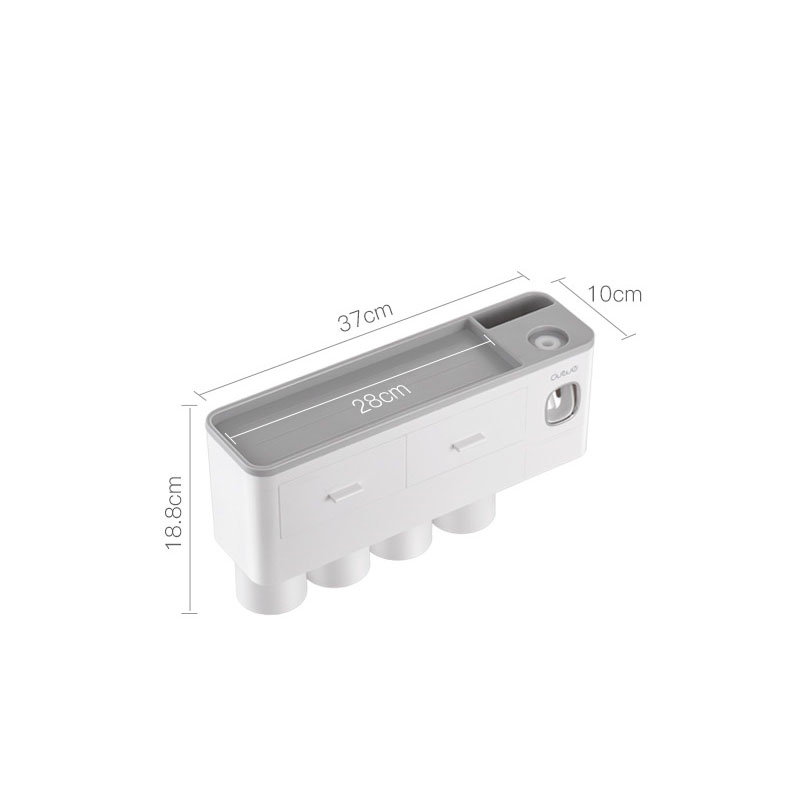 (37x10cm) 4-fach Selbstklebende Multifunktions Halterung Zahnpasta Spender Zahnbürsten Wand Organizer inkl. Becher   Schublade - Grau / Weiss