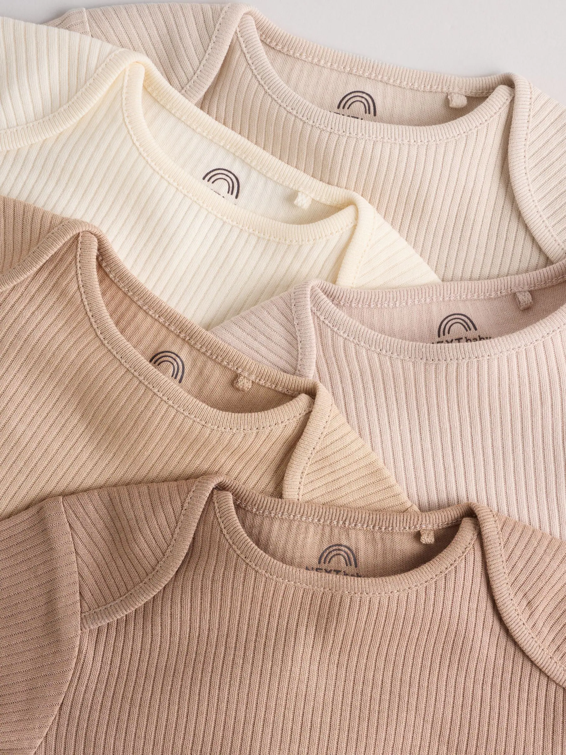 Crème - Set van 5 rompers met lange mouwen