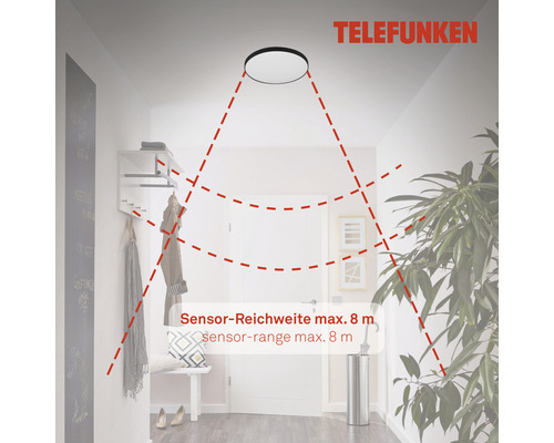 Telefunken LED Sensor Plafondlamp IP44 16W 1500 lm 4000K Ø 29 cm wit/zwart