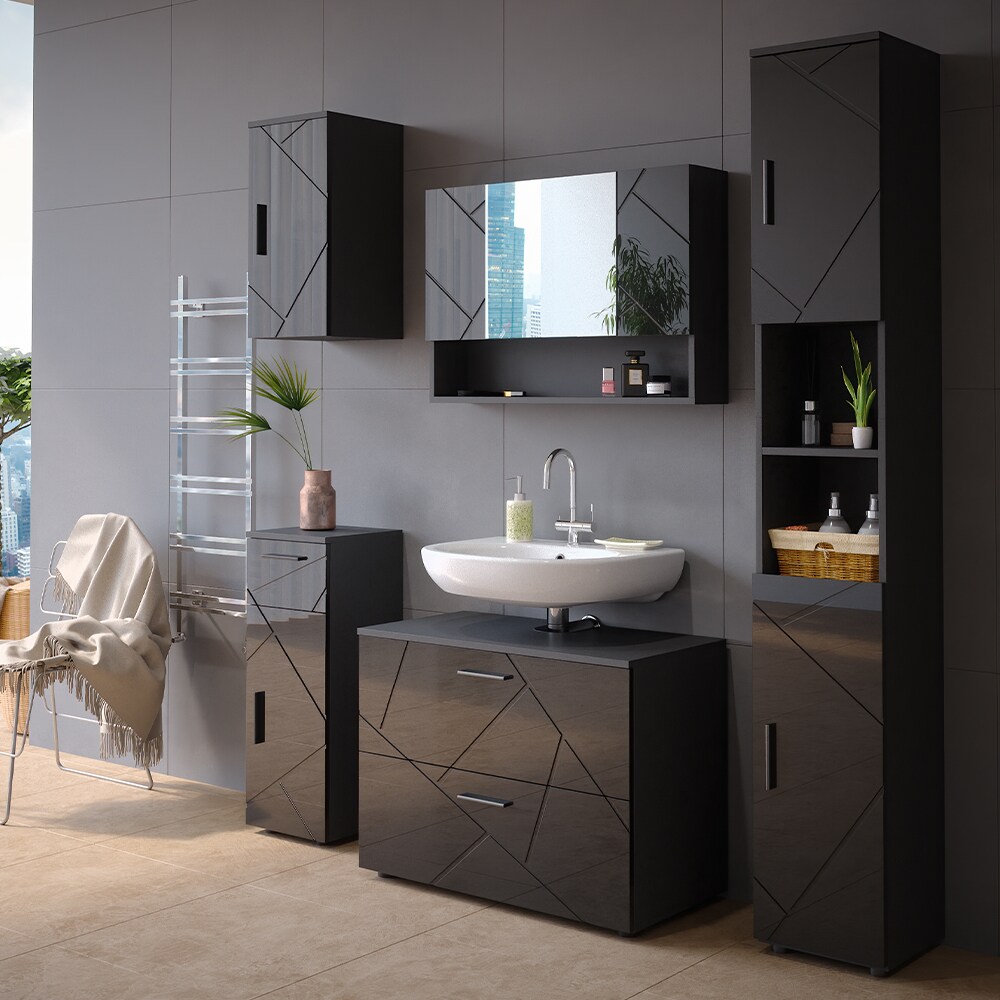Vicco Badmöbelset Irma Anthrazit Hochglanz modern 80 cm 30 cm Badezimmerschrank Badschrank Badezimmermöbel Waschtischunterschrank Spiegelschrank Hochschrank Midischrank Hängeschrank Tür Schublade