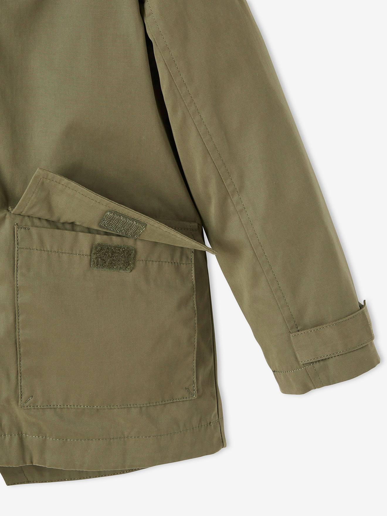 Parka 3 em 1 para meninos, verde-escuro liso com estampas.