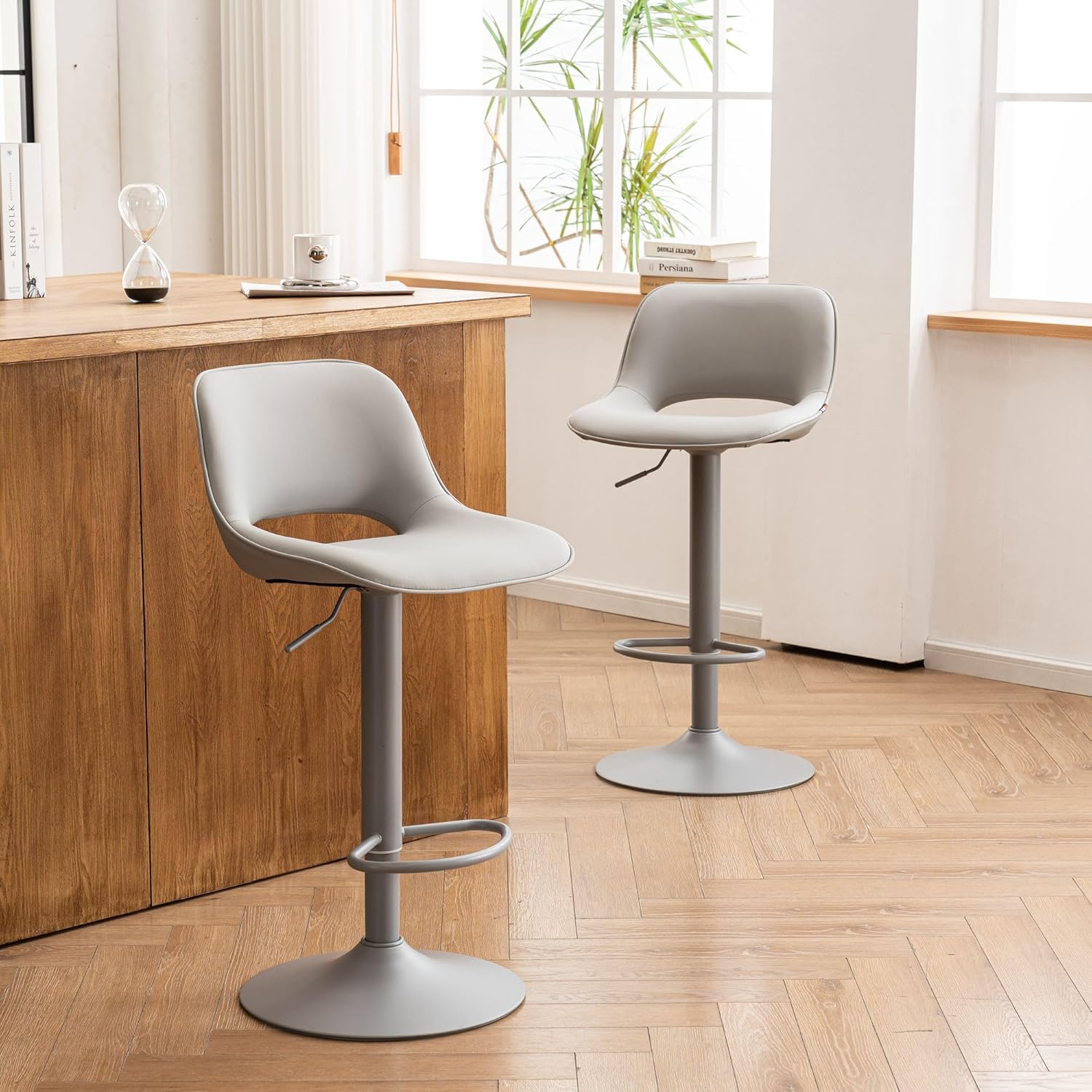 YOUNIKE Barhocker 2er Set, Barstühle Bar Stool Höhenverstellbar Drehstuhl, Küchenstühle Tresenstuhl mit Hohler Rückenlehne, Hohe Barhocker für Bartheke Küche, Alles Grau