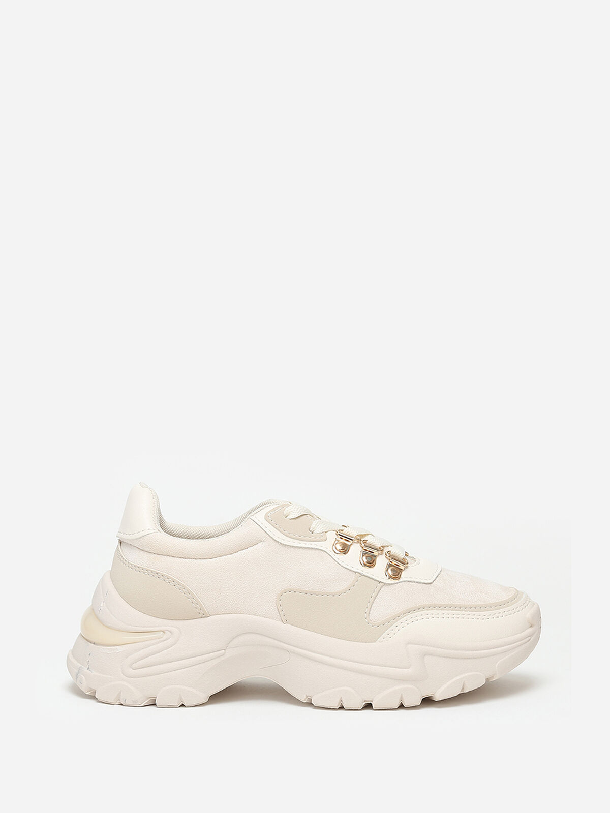 Baskets bi-matières à plateforme- Beige
