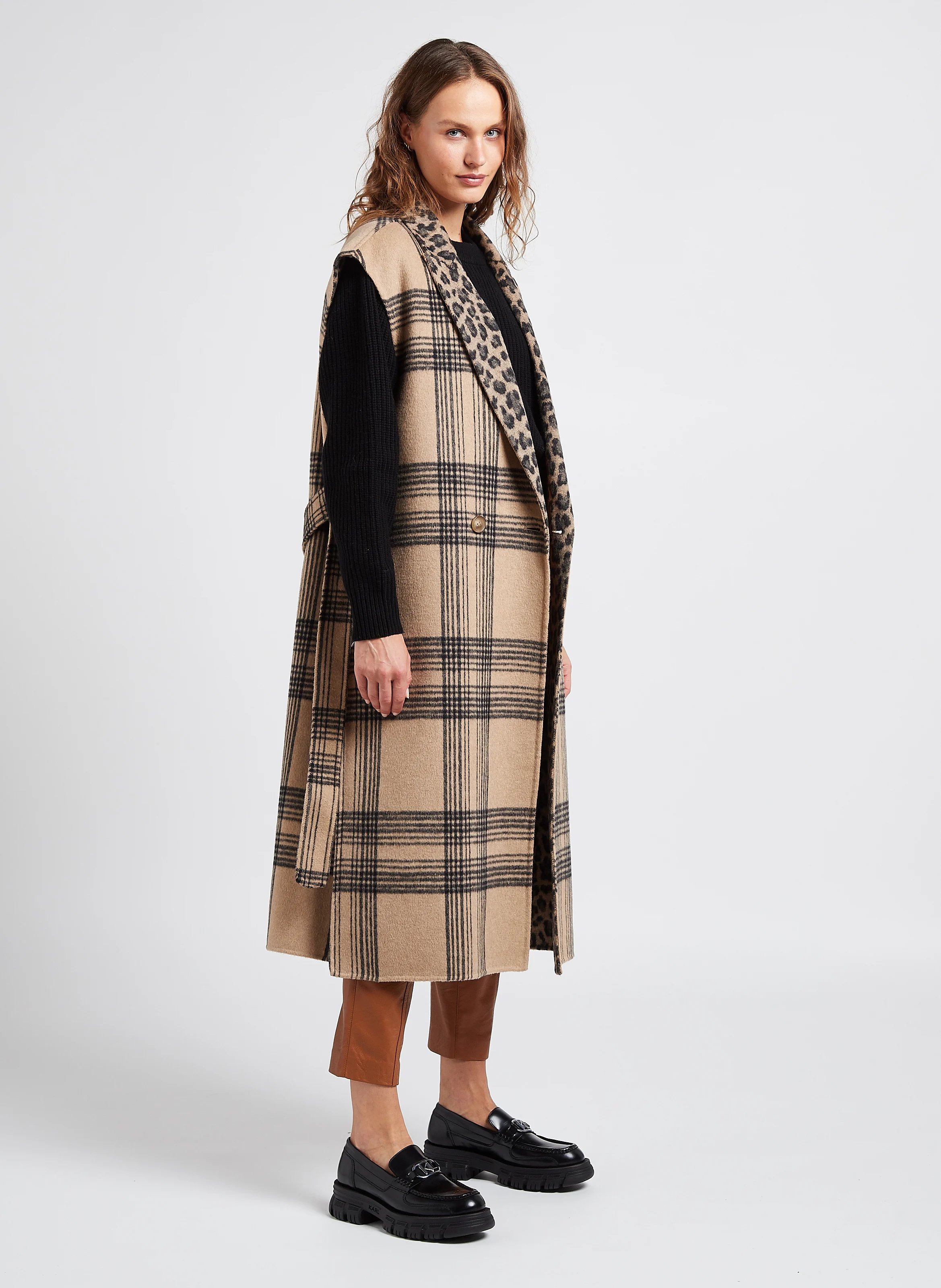 Gilet col tailleur réversible ample | Marron