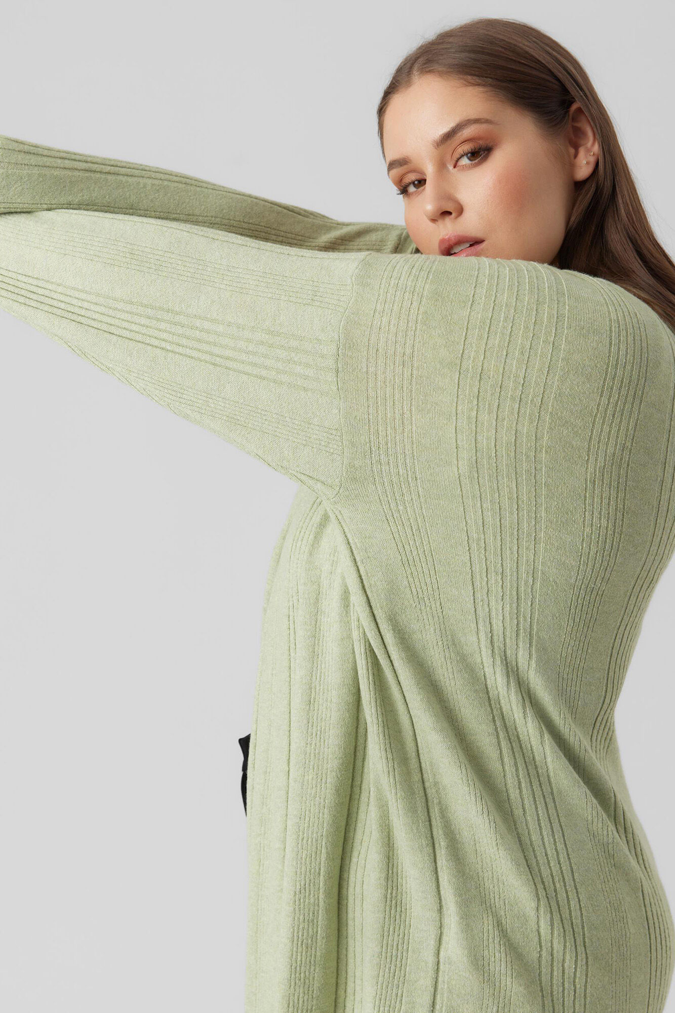 Cardigã básico de tricô plus size - Verde