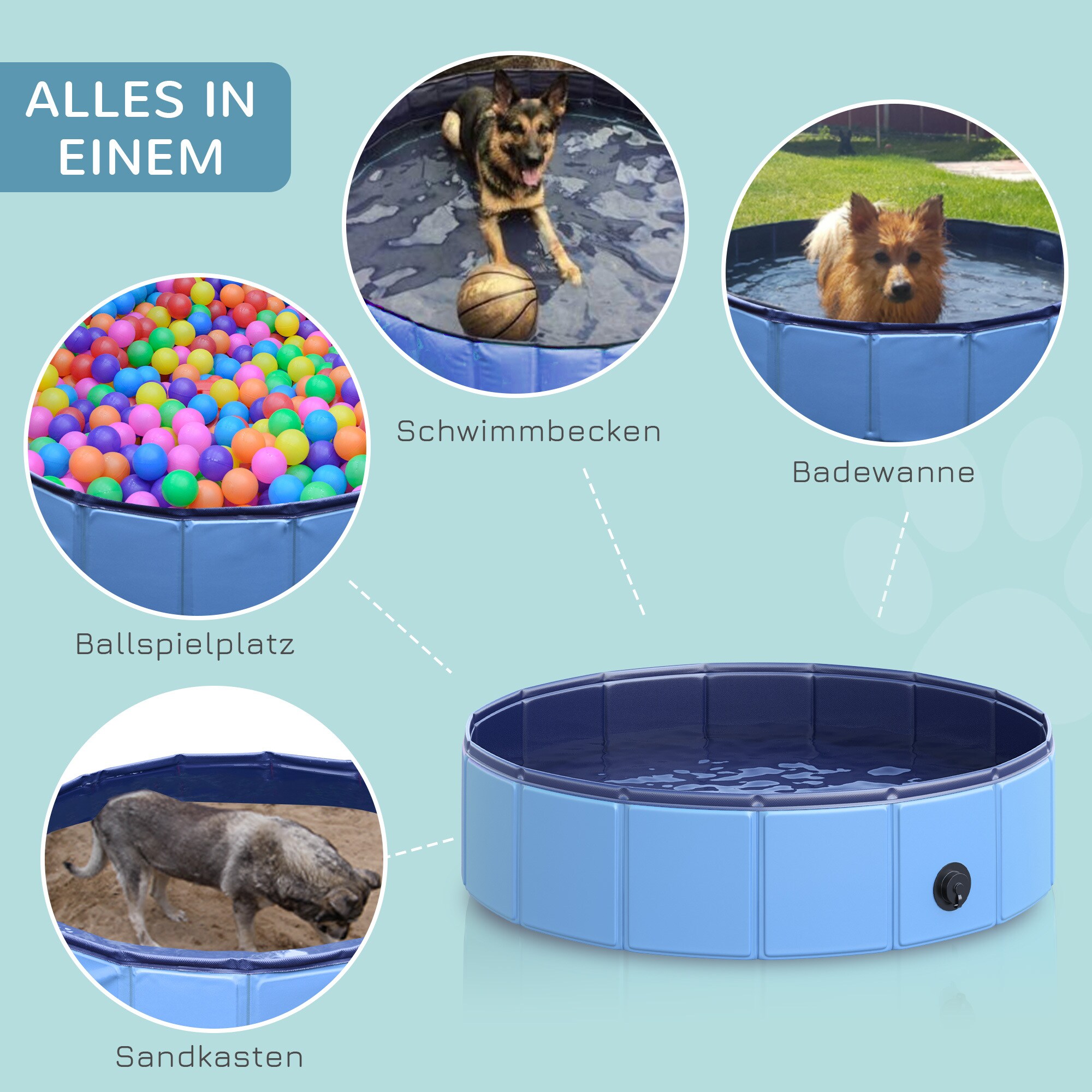 PawHut Hundebadewanne mit Wasserablassventil blau 80 x 20 cm (ØxH)