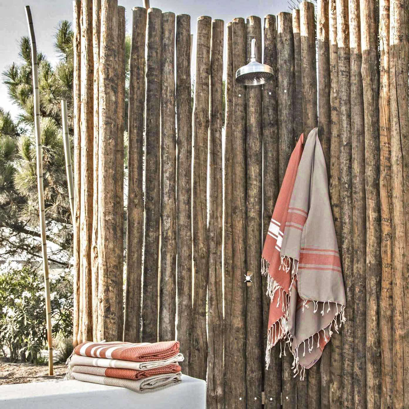 Febronie Fouta Traditionelle St Tropez taupe clair/terracotta - 100x200 cm
