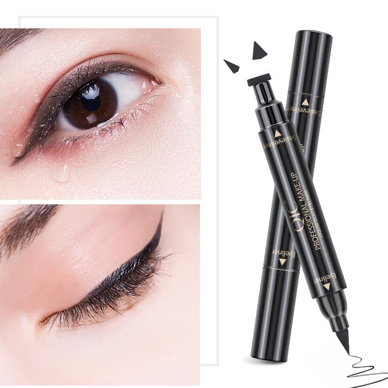 (Breit) 2-Seitiger Eyeliner Stempel Katzenauge Schablone Augen MakeUp Stift Schmierfest - Schwarz