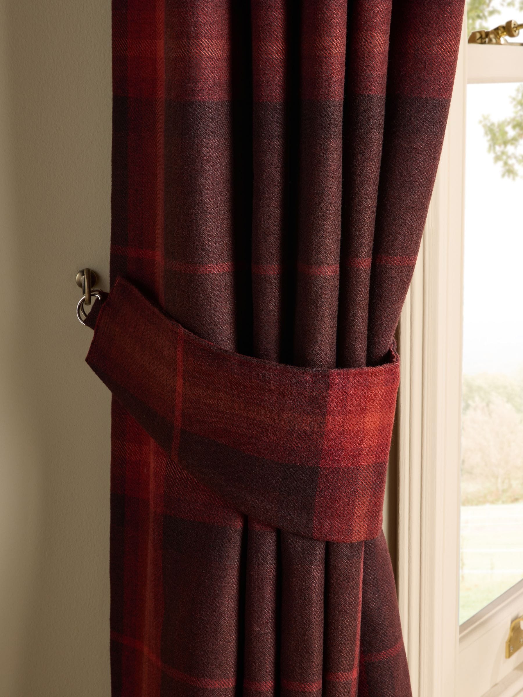 Set of 2 Brushed Check Curtain Tie Backs