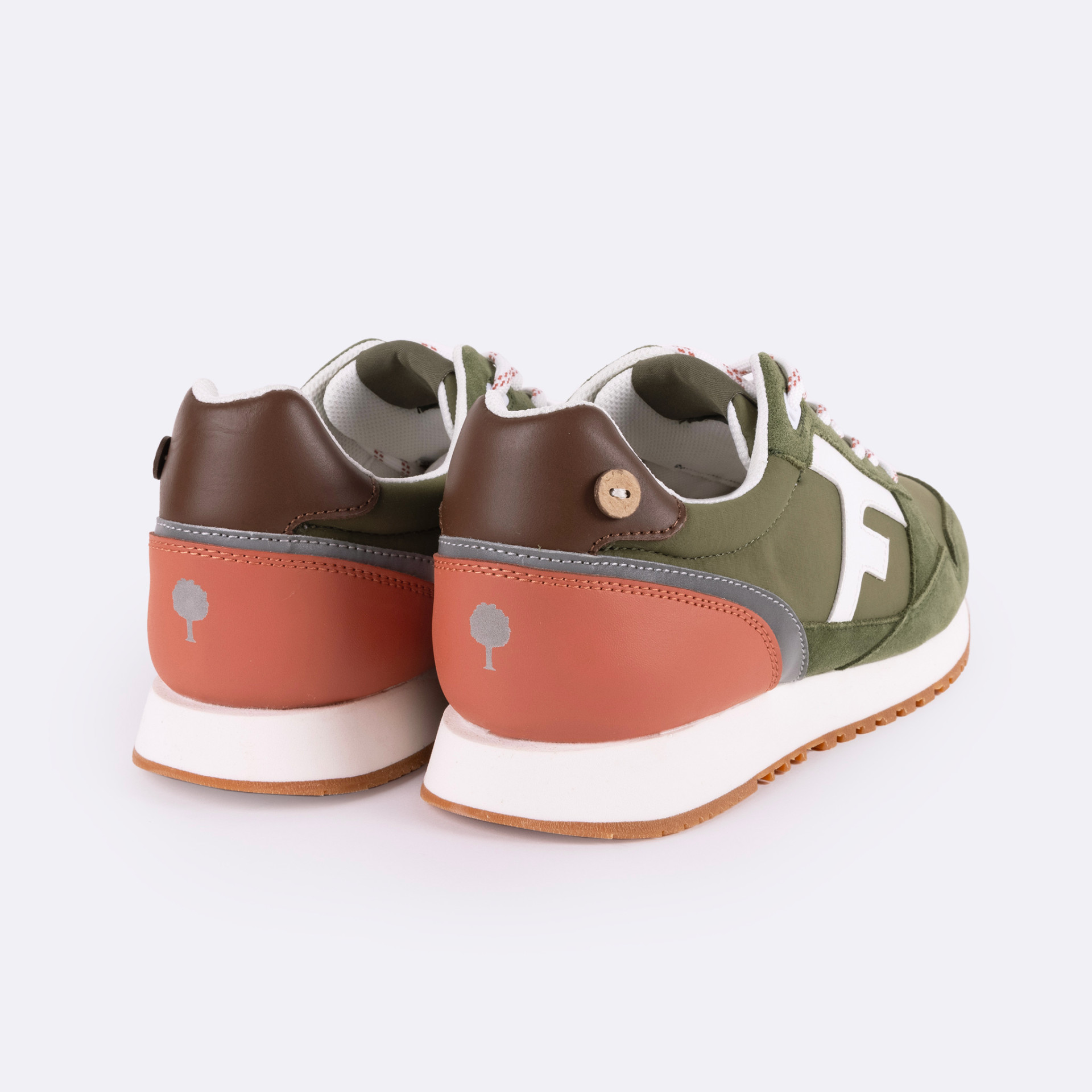 Runnings kaki & terracotta polyester recyclé et suède - modèle Elm