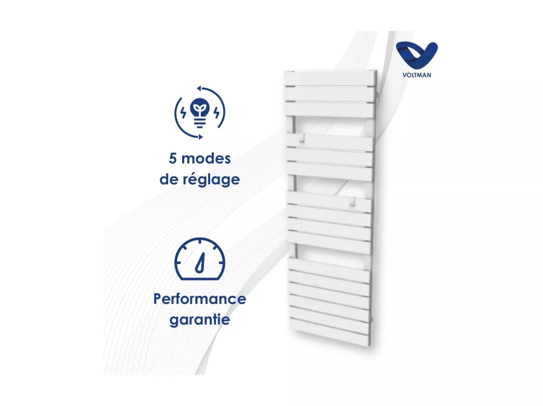 Chauffage sèche-serviette électrique 750W - inertie sèche - Blanc - Voltman