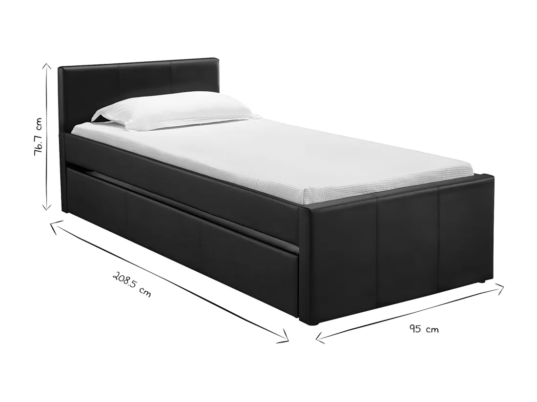 Lit gigogne noir mat 90x190 cm MACCO