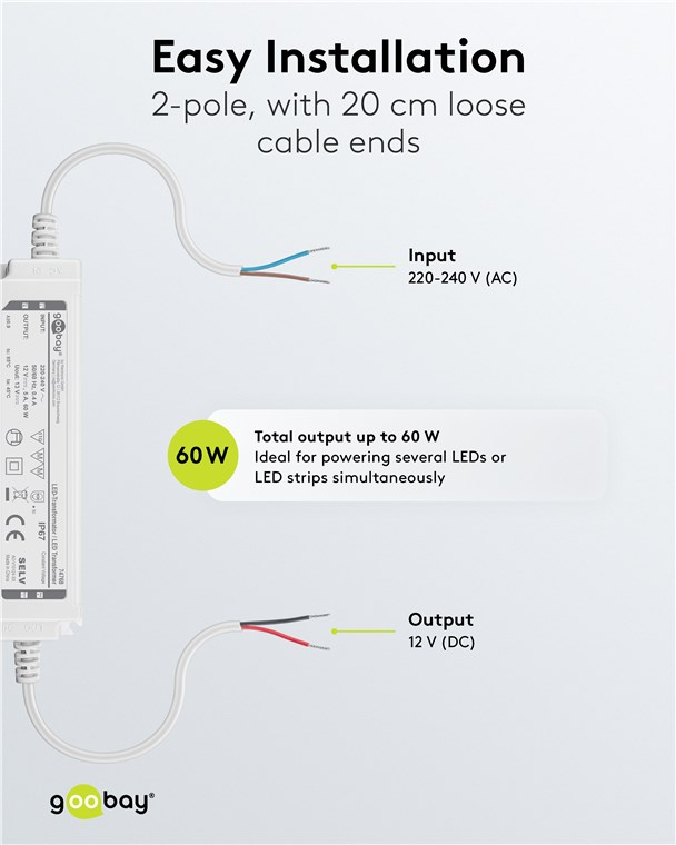 LED Trafo Transformator Netzteil 60W / 12V Outdoor Konstantspannungstrafo für LED Beleuchtung (74768) (IP67) - Weiss