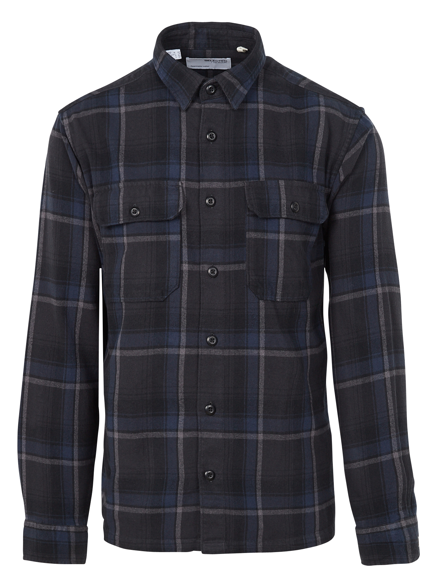 LOOSEALFRED - Chemise col classique regular-fit à carreaux en flanelle de coton bio | Bleu