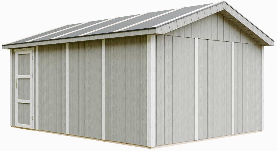 Garage Premium Qualität 17 m²- L378xB530 cm- Garage für Autos, Motorräder, Fahrräder, Gartengeräte - Konstruktion aus LP Smartside-Panels - Gartenhaus Timbela M991B-TUNDRA Grey