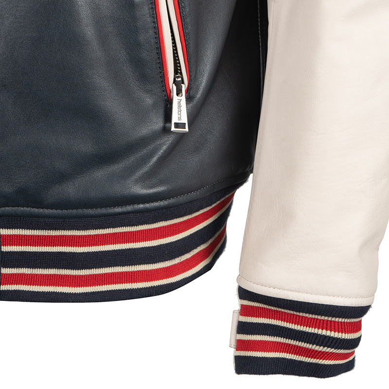 Helstons - Blouson Cheyenne Cuir Rag Bleu / Beige