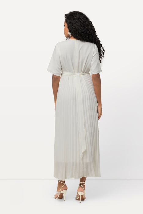 Maxikleid, Plissee, Wickeloptik, V-Ausschnitt, Halbarm
