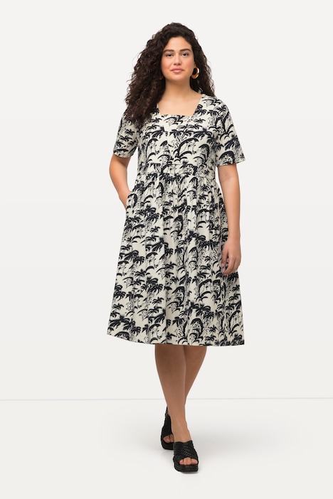 Midikleid, A-Linie, Carree-Ausschnitt, Halbarm