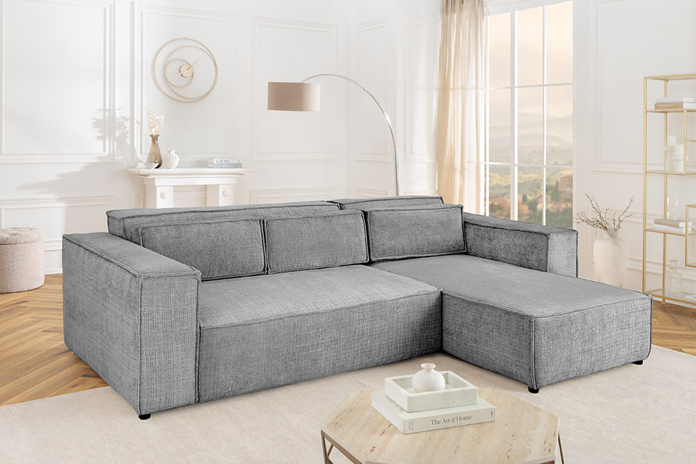 Modernes Ecksofa BOSSA NOVA 265cm grau Chenille 3-Sitzer Couch L-Form