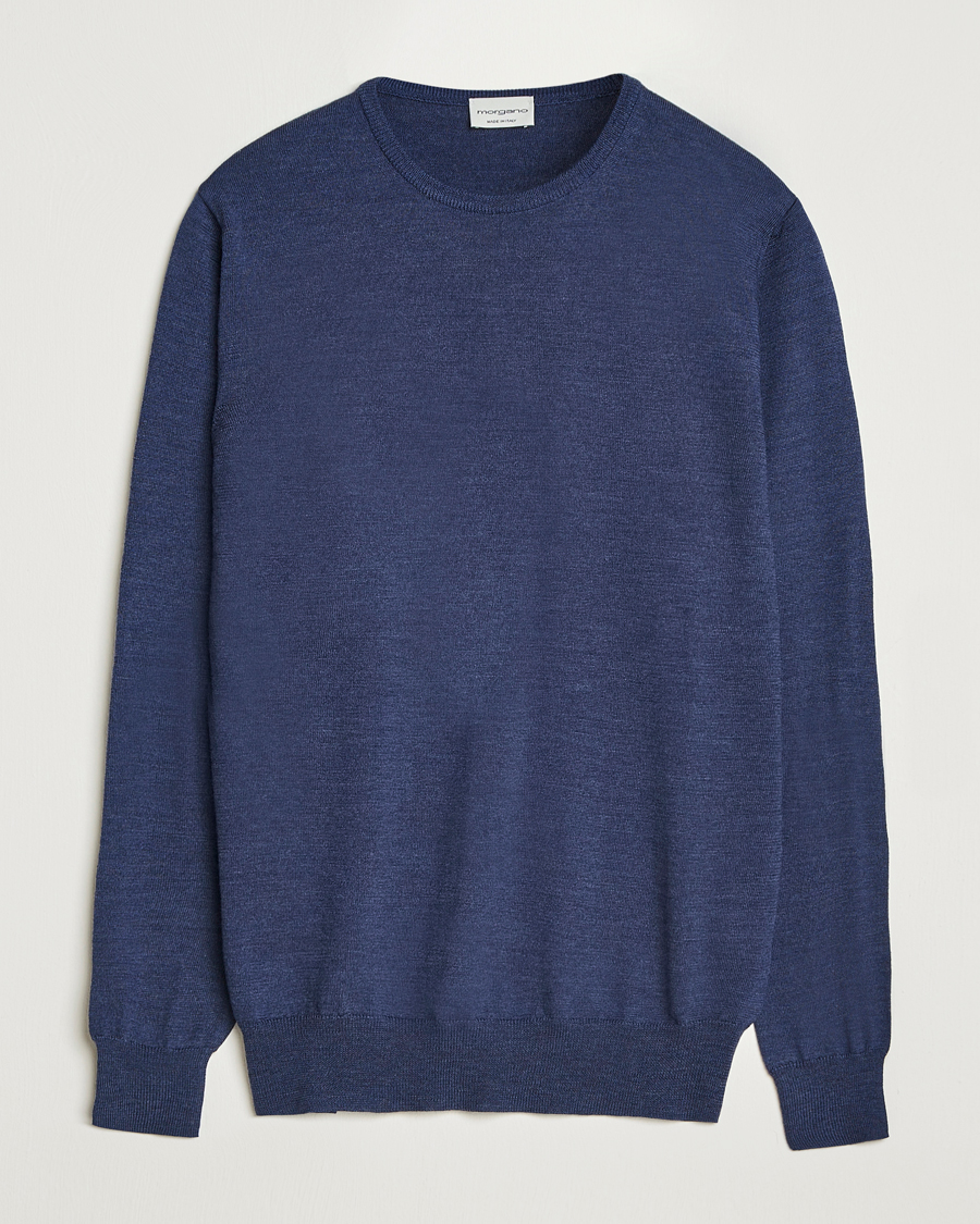 Morgano Extra Fine Merino Wool Crewneck Mid Blue
