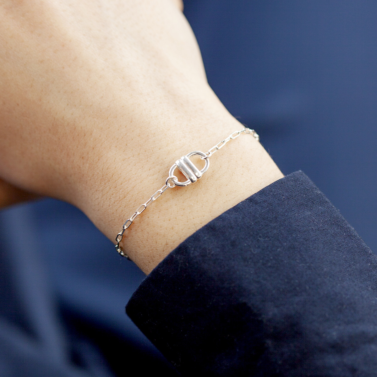 Bracelet argent 925 maille forçat motif maille marine. Longueur 19,5 cm.