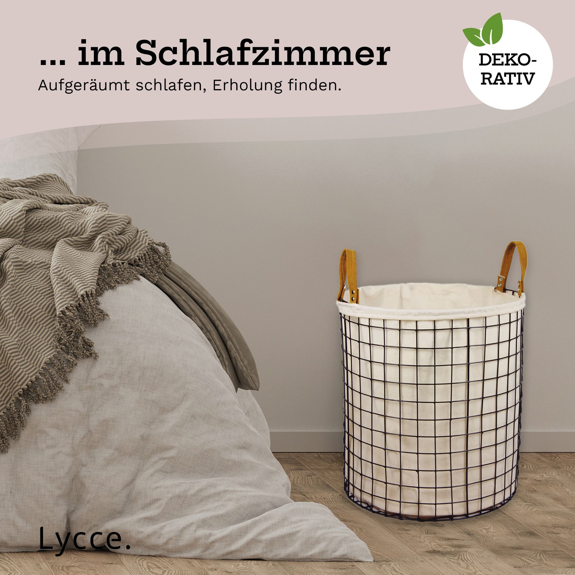 Lycce Wäschekorb aus Metall geflochten, 75L rund, Wäschesammler