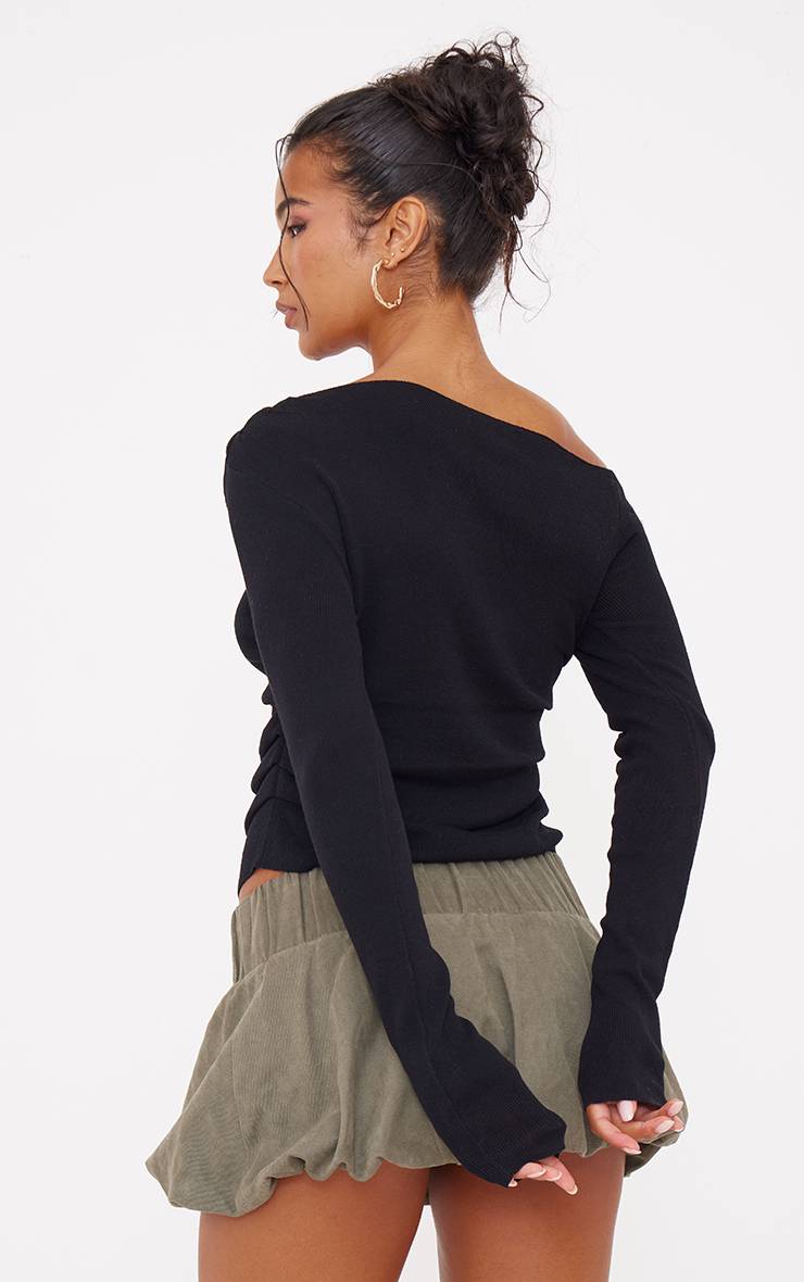 Noir Haut Asymétrique En Maille Fine