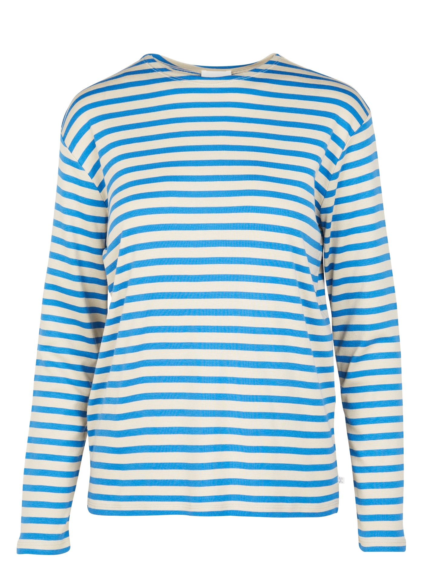Tee-shirt col rond à rayures en coton mélangé | Bleu