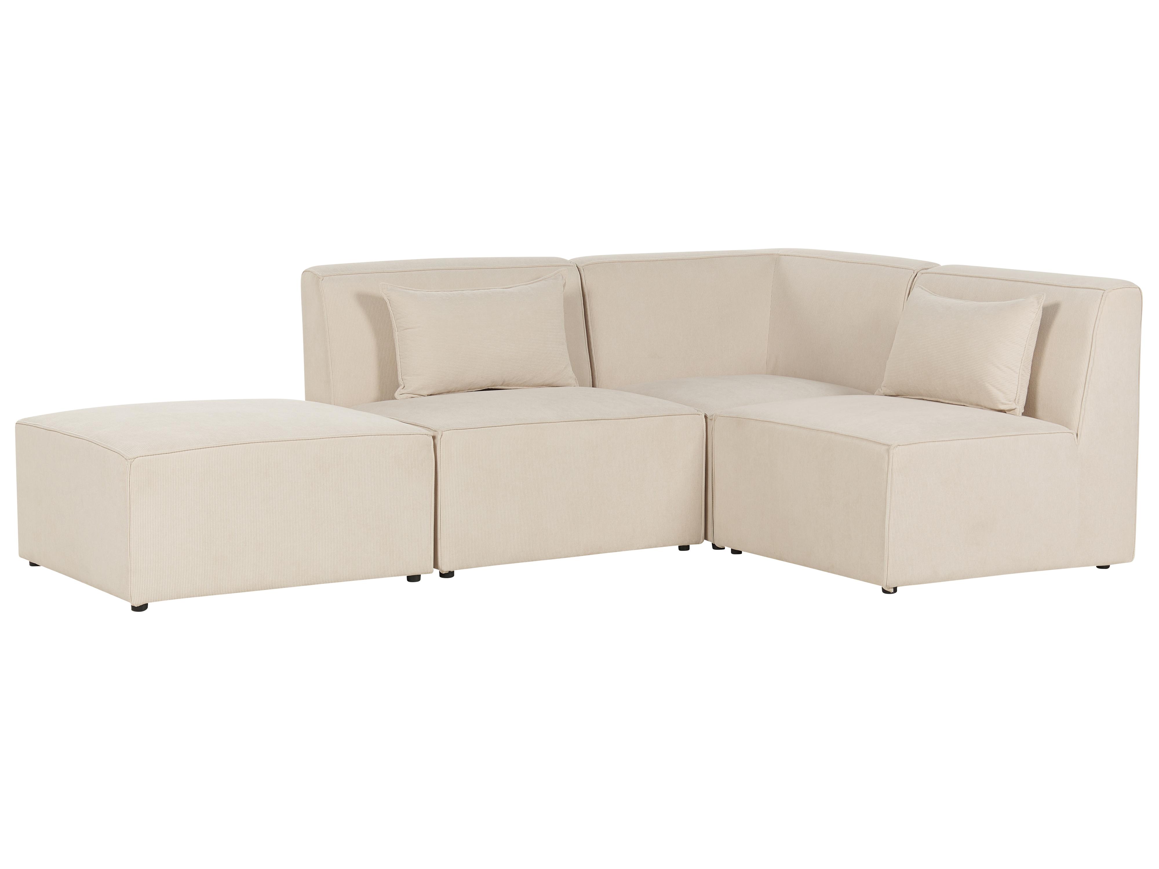 Modulaire hoekbank 3-zits LEMVIG Corduroy Lichtbeige met ottomaan linkszijdig